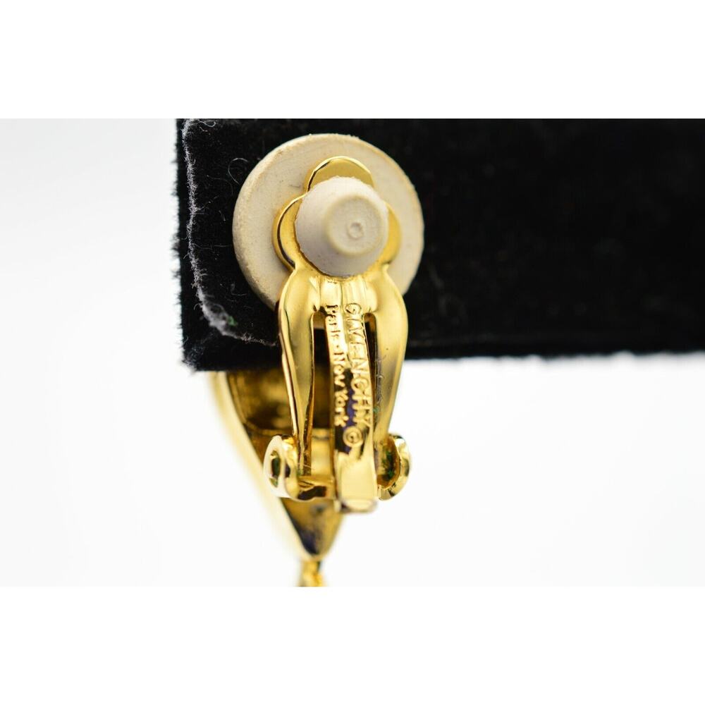 Givenchy Vintage Dangle Clip On Earrings Gold 1.5" Drop Chunky Signed 1980s 9I - Picture 10 of 11